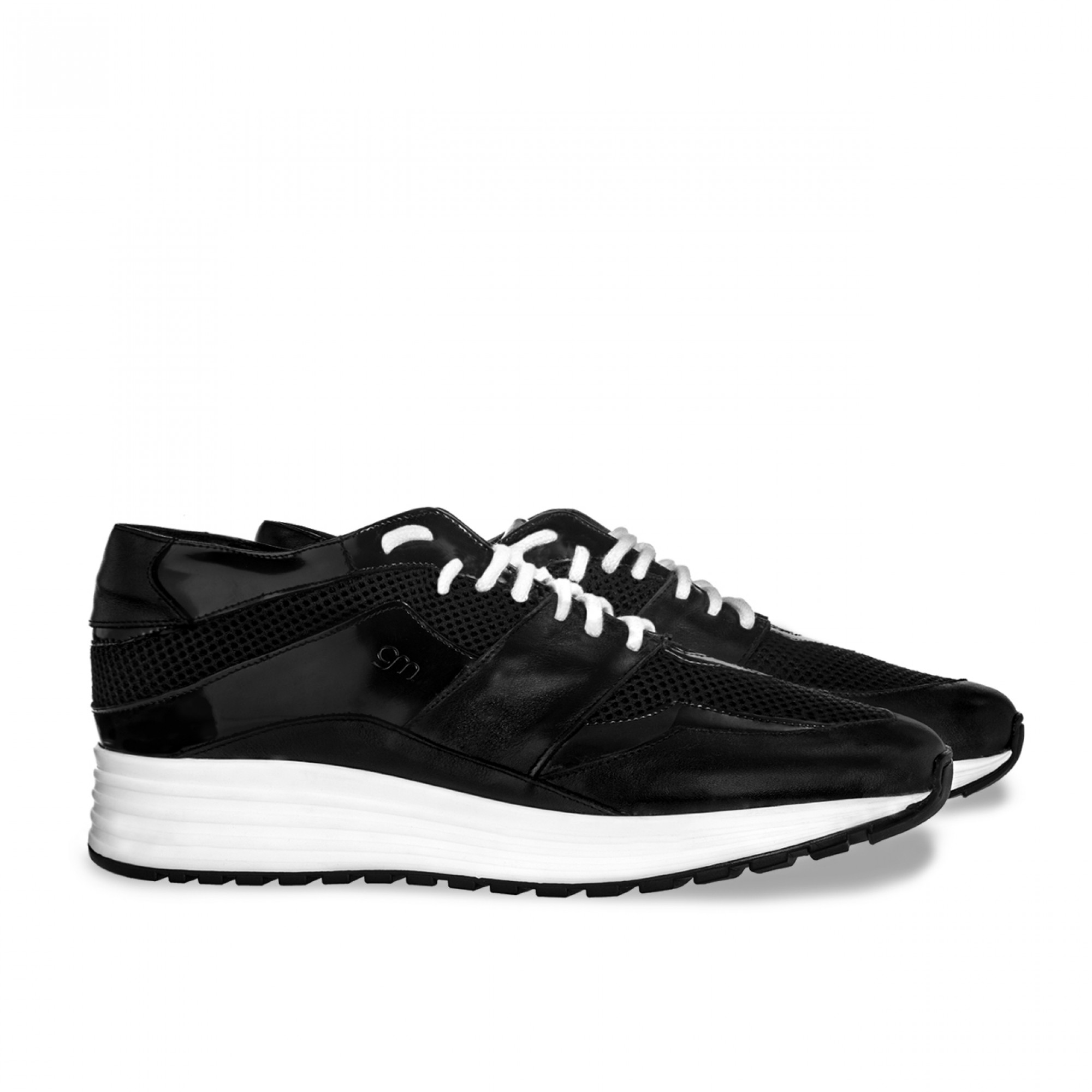 Varenne Black - Elevator Sneakers in Leather/fabric mix from 2.4 to 3.1 ...